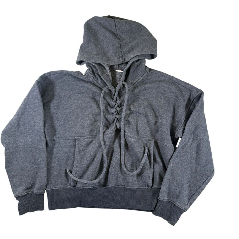 Fp Movement Gray Lace Front Comfy Hooded Sweatshirt Size M